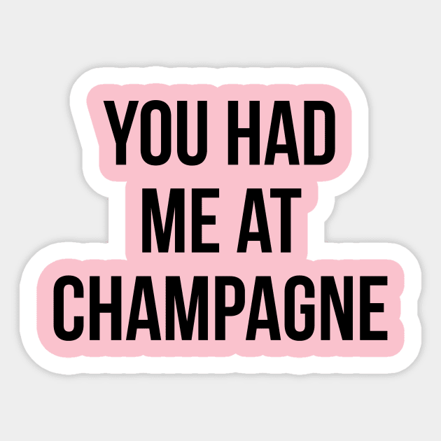 You Had Me At Champagne Funny Drinking Quote Sticker by adelinachiriac